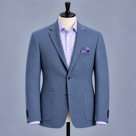 Wool/Cashmere Twill 2 Button Jacket - Blue