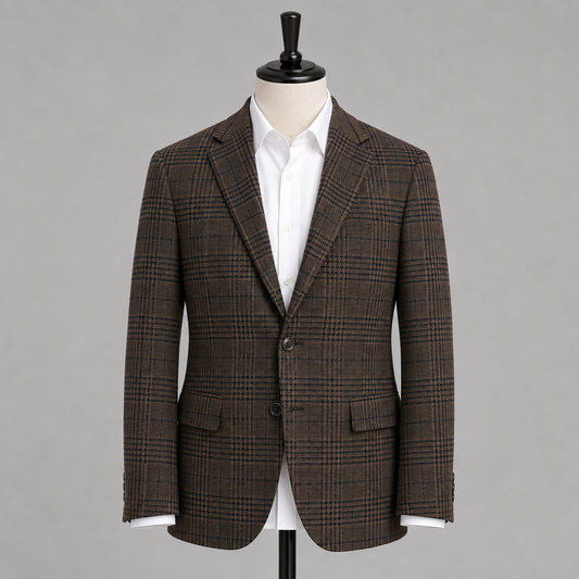 Plaid Houndstooth Delfino Sport Jacket - Navy/Tan