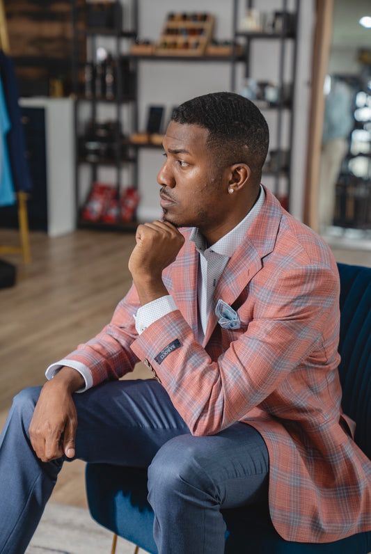 Coral & Blue Plaid Reda Sport Coat