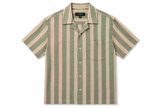 Button Up Camp Shirt - Green Stripe