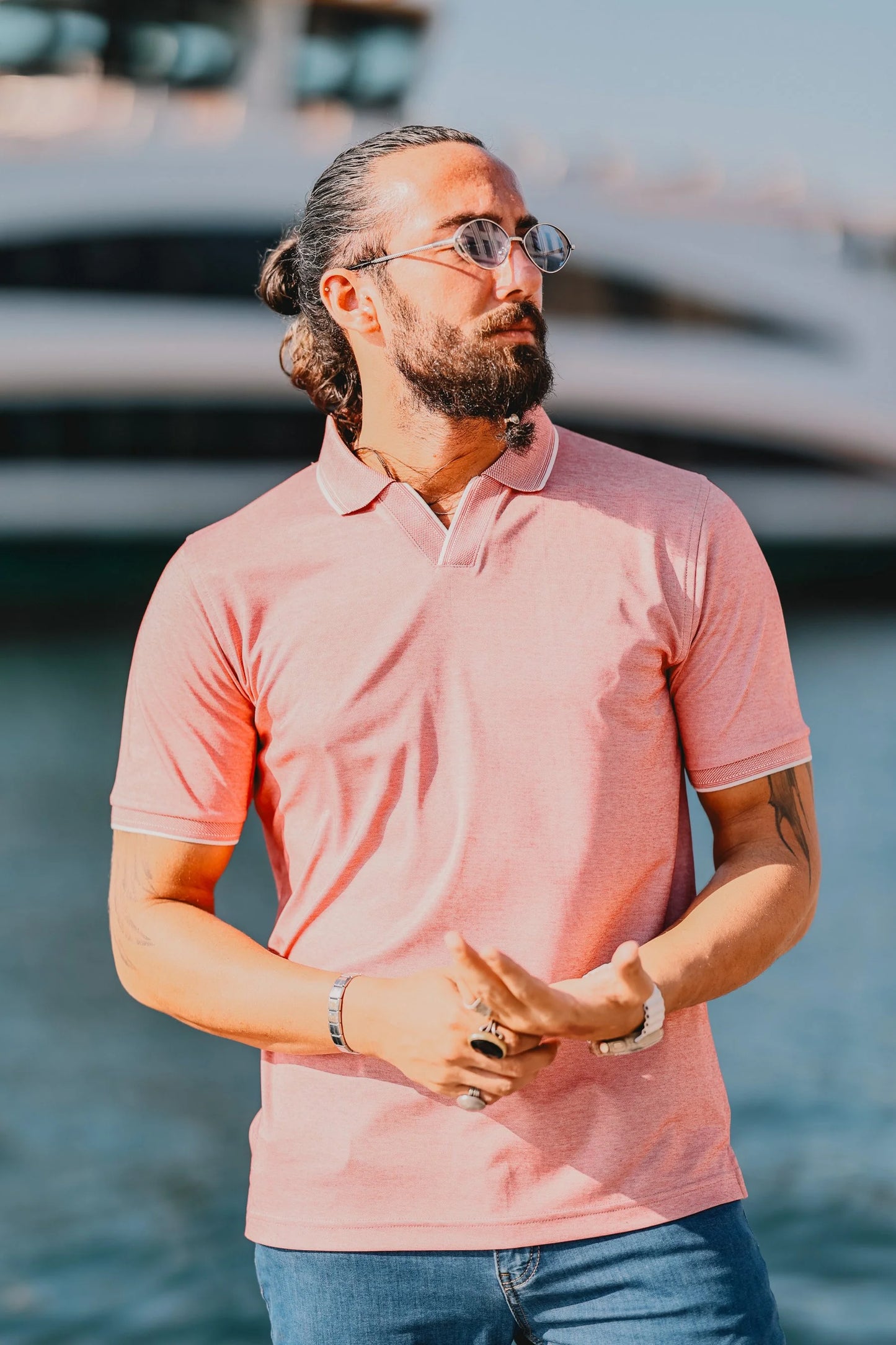 Rose Open Collar Polo
