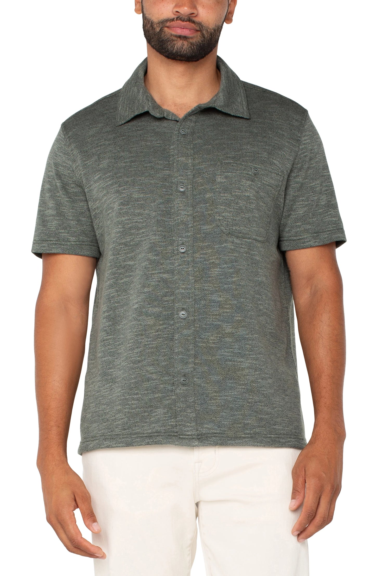 Button Up Short Sleeve Shirt - Heather Sage