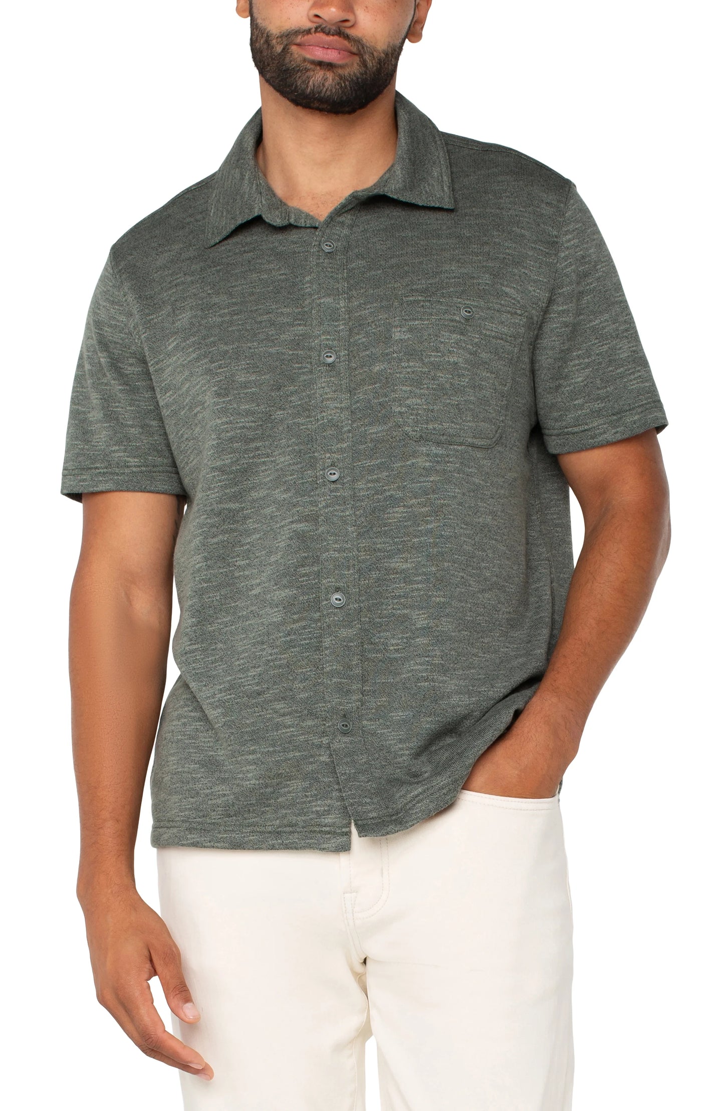 Button Up Short Sleeve Shirt - Heather Sage