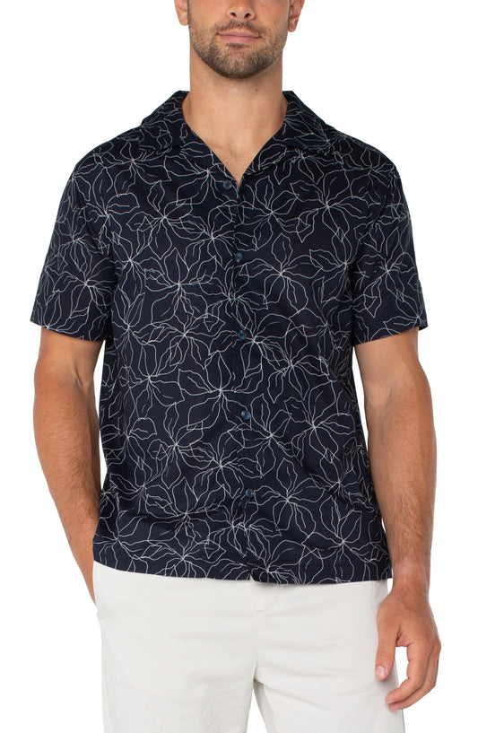 Button Up Short Sleeve Shirt -Navy