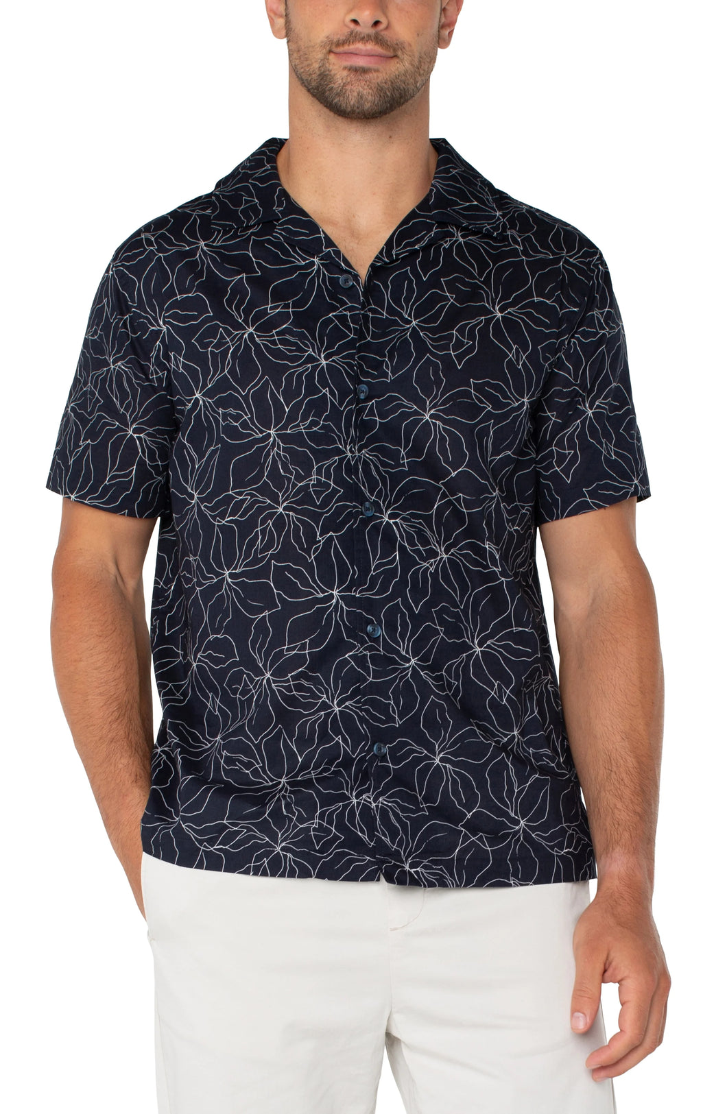 Button Up Short Sleeve Shirt -Navy