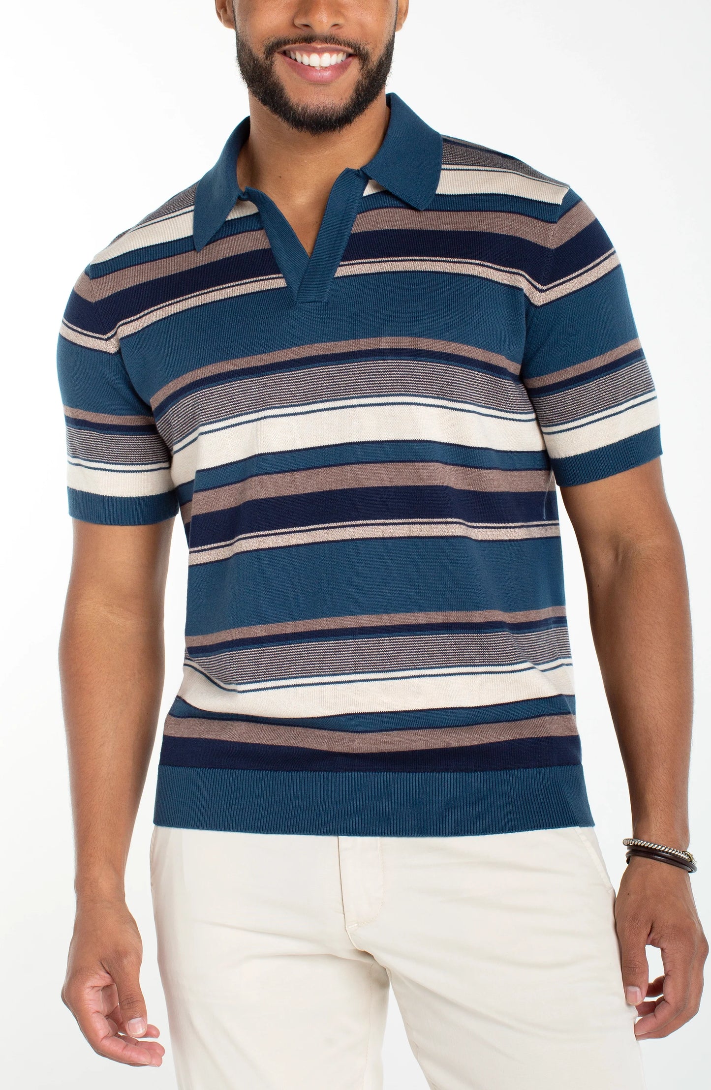 Johnny Collar Sweater Knit Polo - Navy Multi