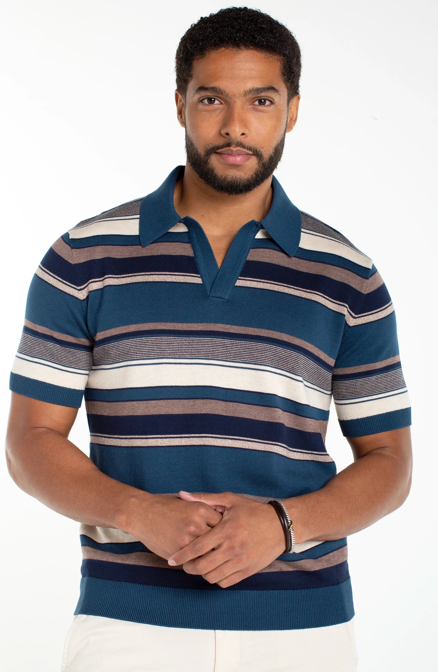 Johnny Collar Sweater Knit Polo - Navy Multi
