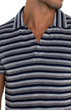 Load image into Gallery viewer, Short Sleeve Polo - Navy White Melange Stripe

