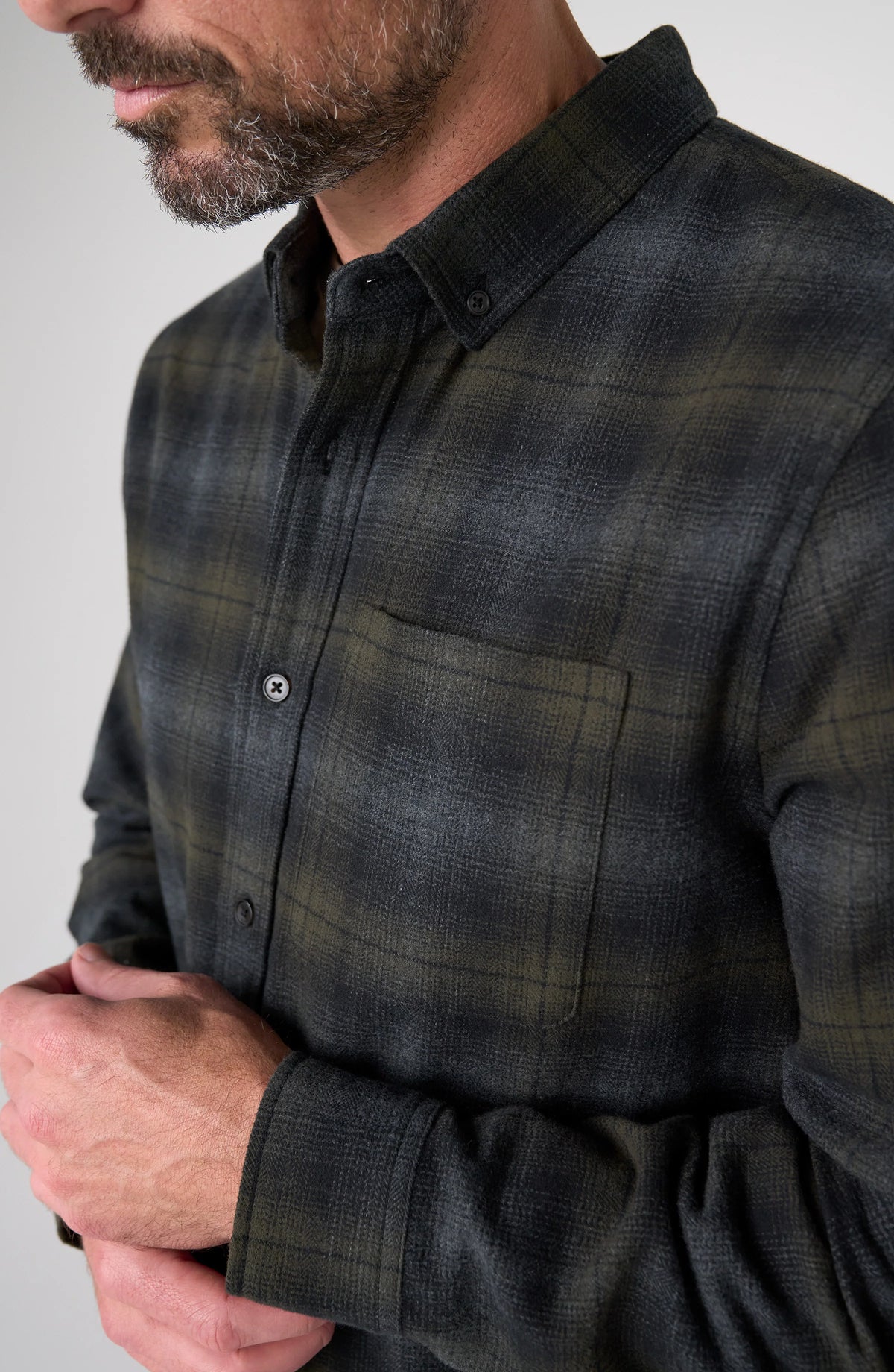 Long Sleeve Button Up Shirt - Olive Grey Multi