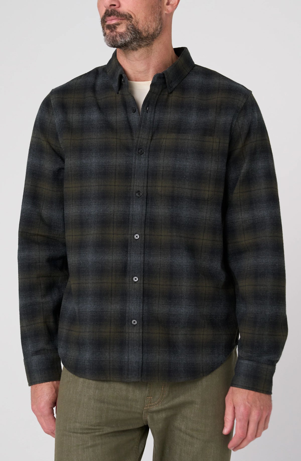 Long Sleeve Button Up Shirt - Olive Grey Multi