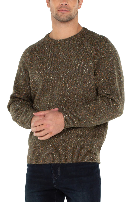 Crew Neck Raglan Sweater - Olive multi