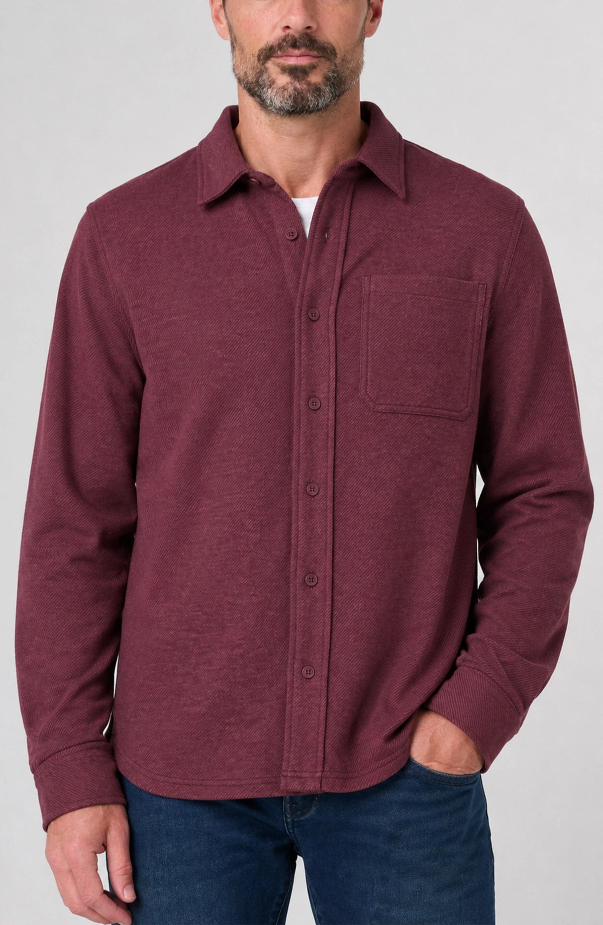Long Sleeve Button Up Knit Shirt - Windsor wine