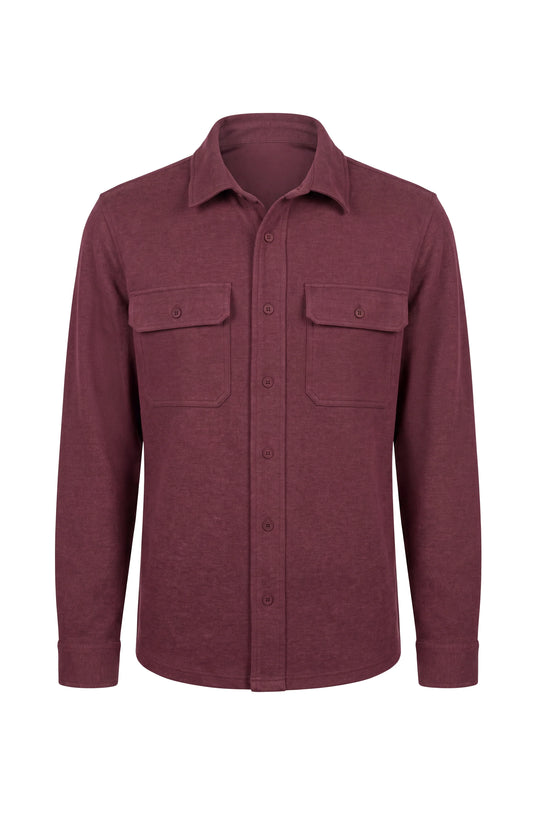 Long Sleeve Button Up Knit Shirt - Windsor wine