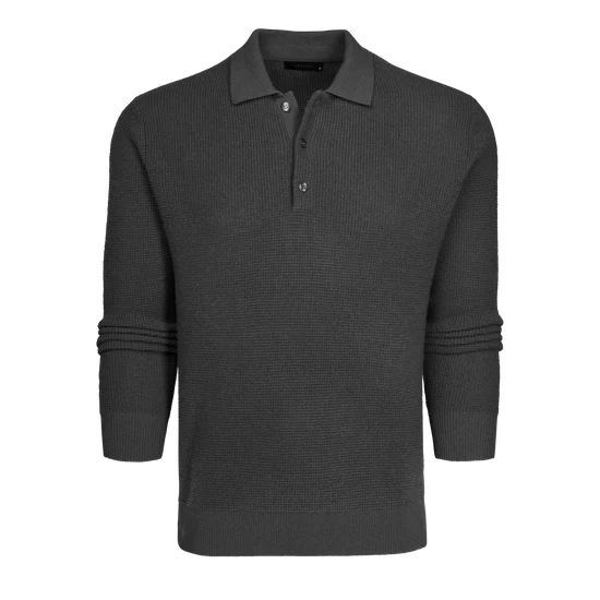 Saratoga Waffle Stitch Sweater Polo - Dark Grey Heather