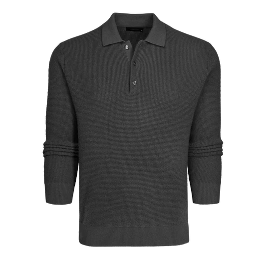 Saratoga Waffle Stitch Sweater Polo - Dark Grey Heather