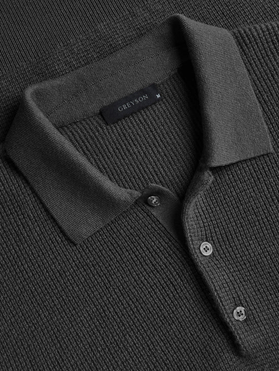 Saratoga Waffle Stitch Sweater Polo - Dark Grey Heather