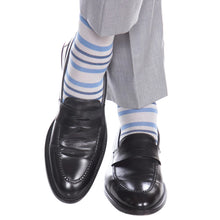 Load image into Gallery viewer, Ash with Azure Blue and Indigo Blue Double Stripe Cotton Sock
