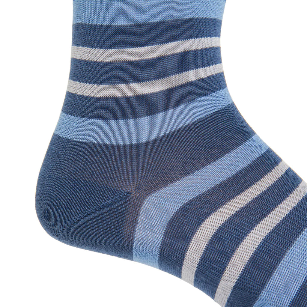 Indigo Blue with Azure Blue and Ash Double Stripe Cotton Sock