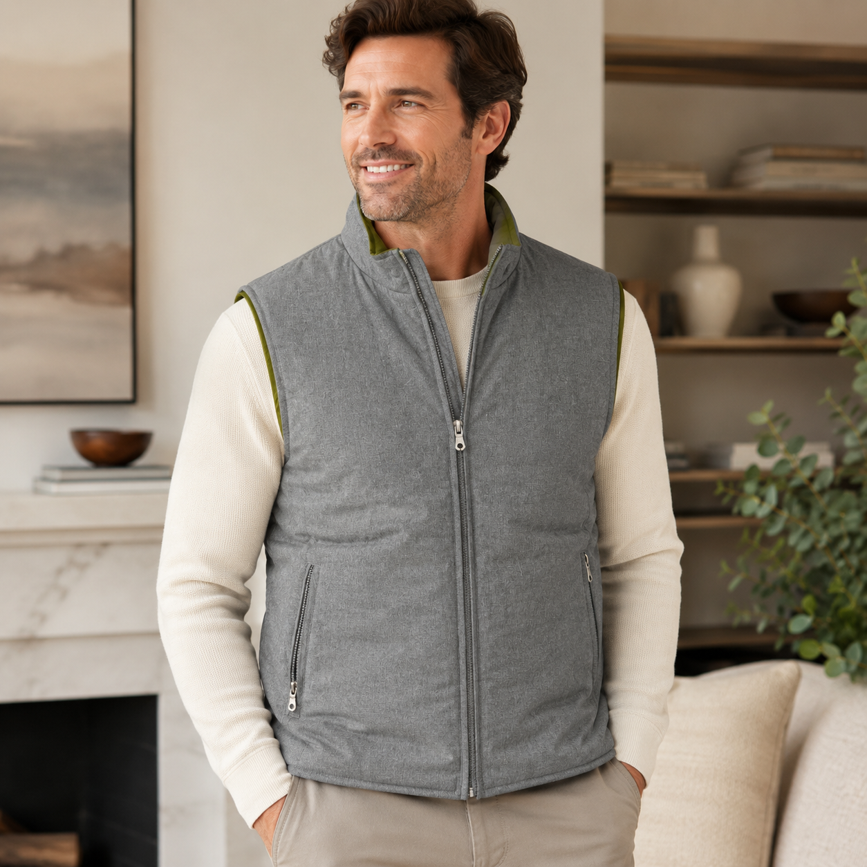 Reversible Quilted Vest - Charcoal