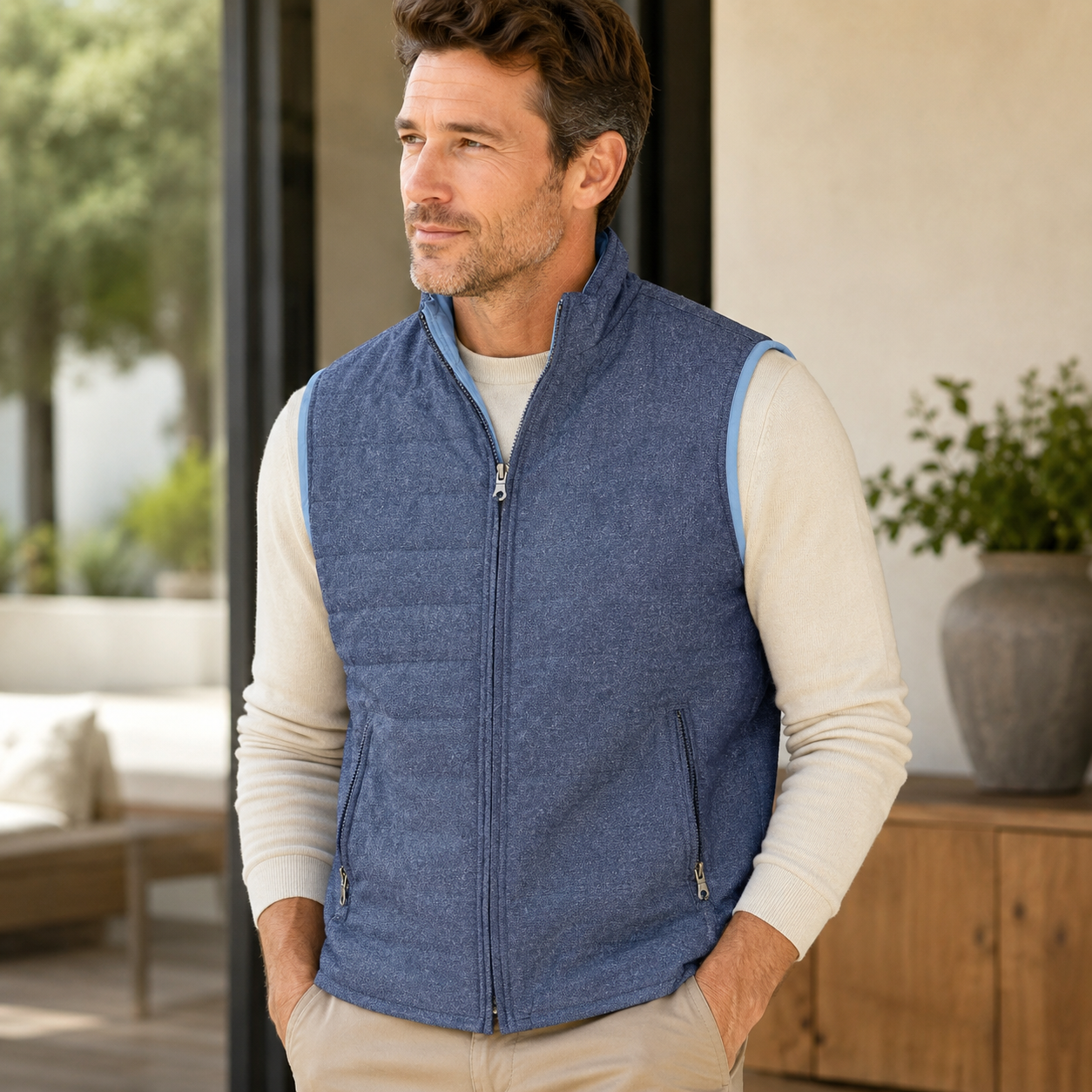 Reversible Quilted Vest - Denim