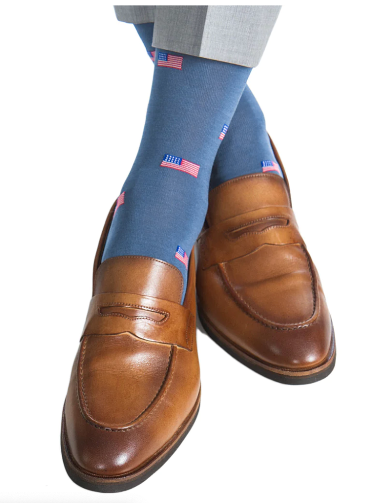 Indigo Blue with Red, White and Blue American Flag Sock