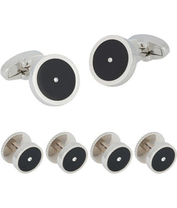 Cuff Link Set - Round Black Diamond