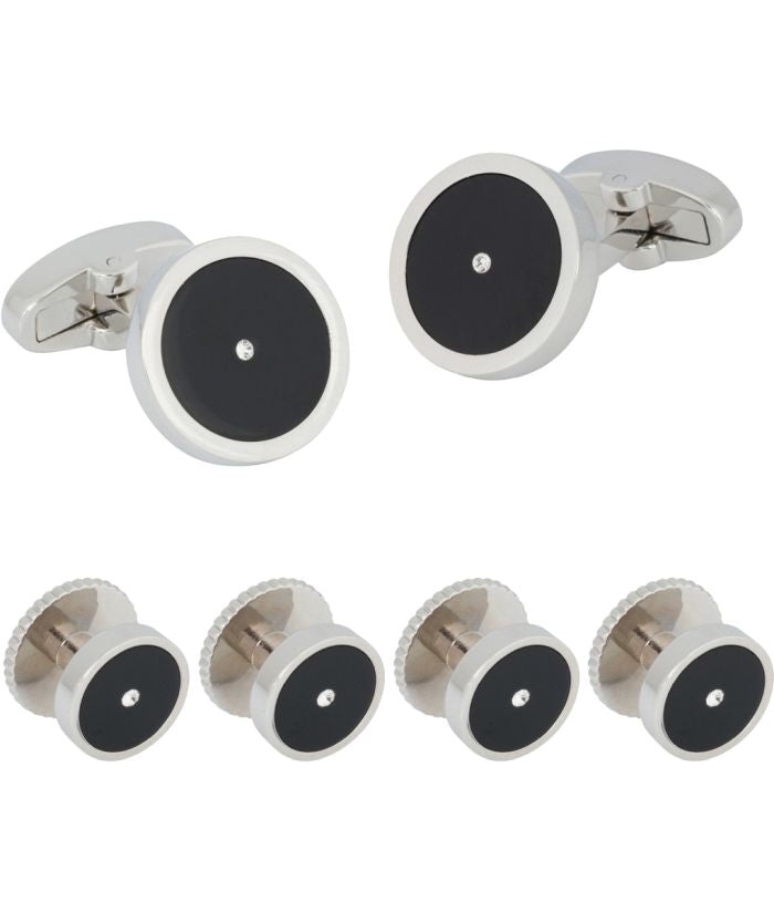 Cuff Link Set - Round Black Diamond