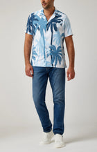 Load image into Gallery viewer, Light Blue Palms Short Sleeve Resort Shirt
