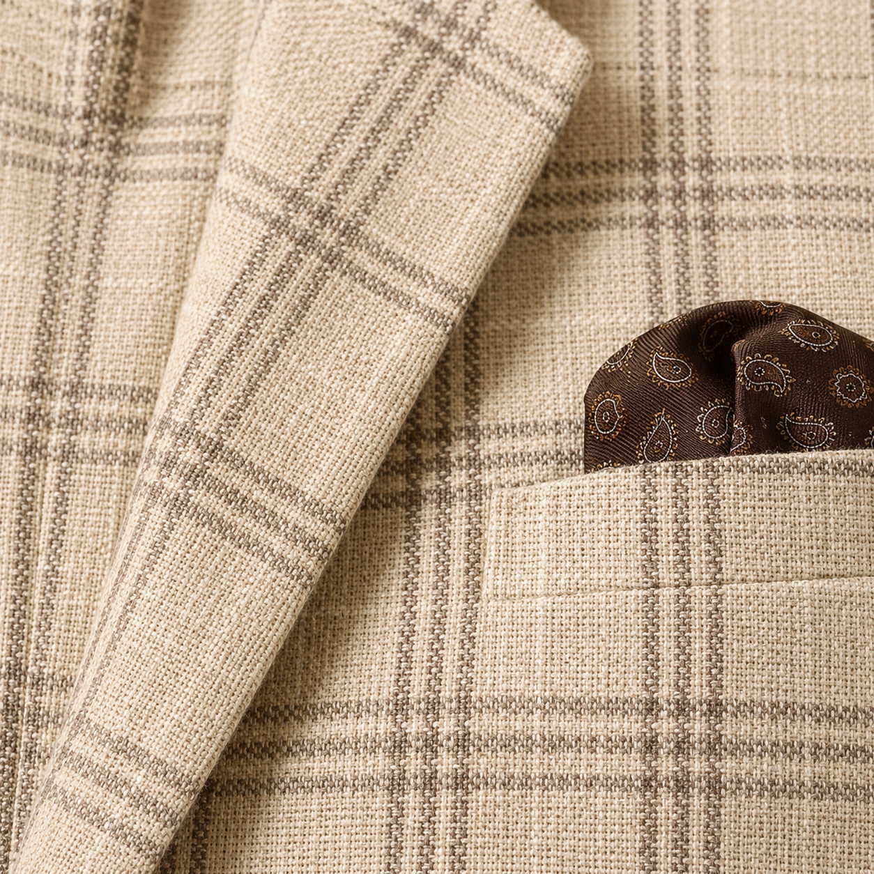 Beige/Off White Plaid Sport Coat