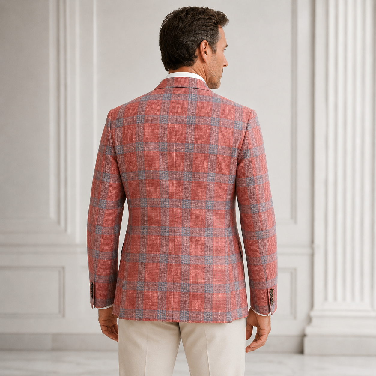 Coral & Blue Plaid Sport Coat