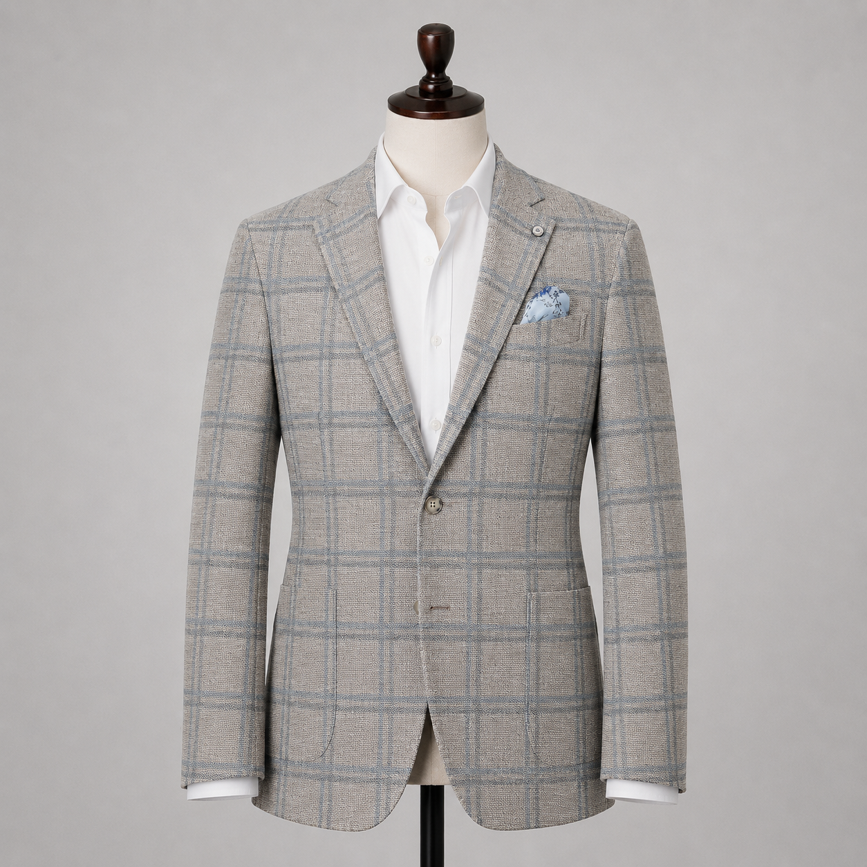 Beige/Blue Windowpane Sport Coat