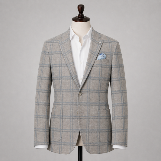 Beige/Blue Windowpane Sport Coat