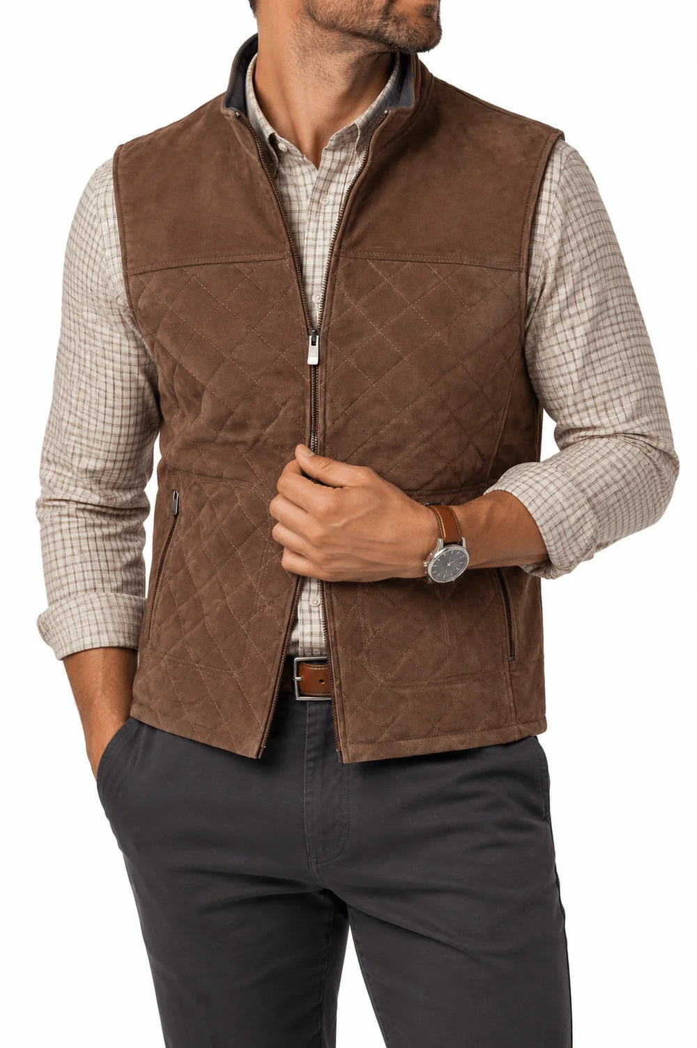 Cedar Waxed Suede Vest - Taupe