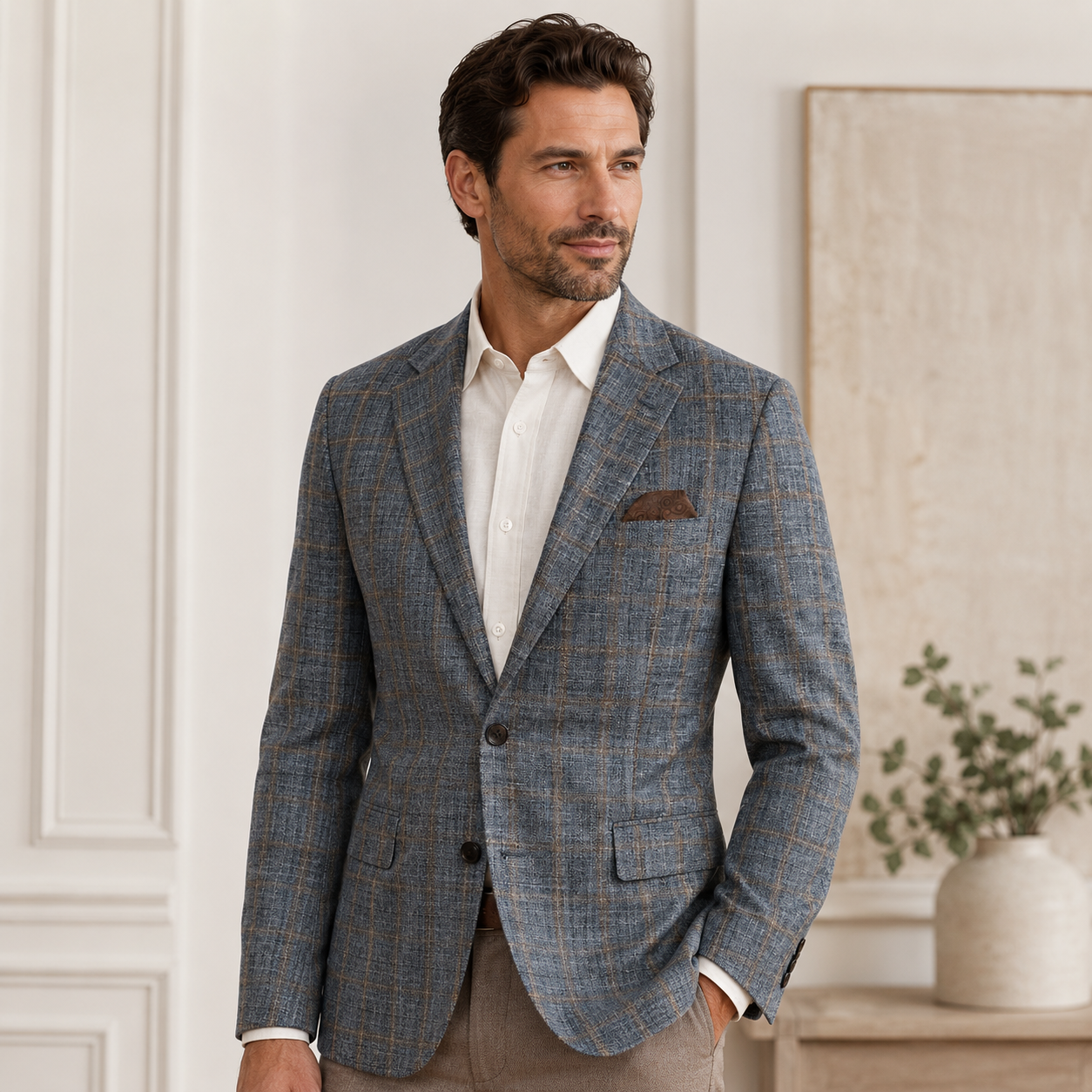 Grey & Brown Windowpane Sport Coat