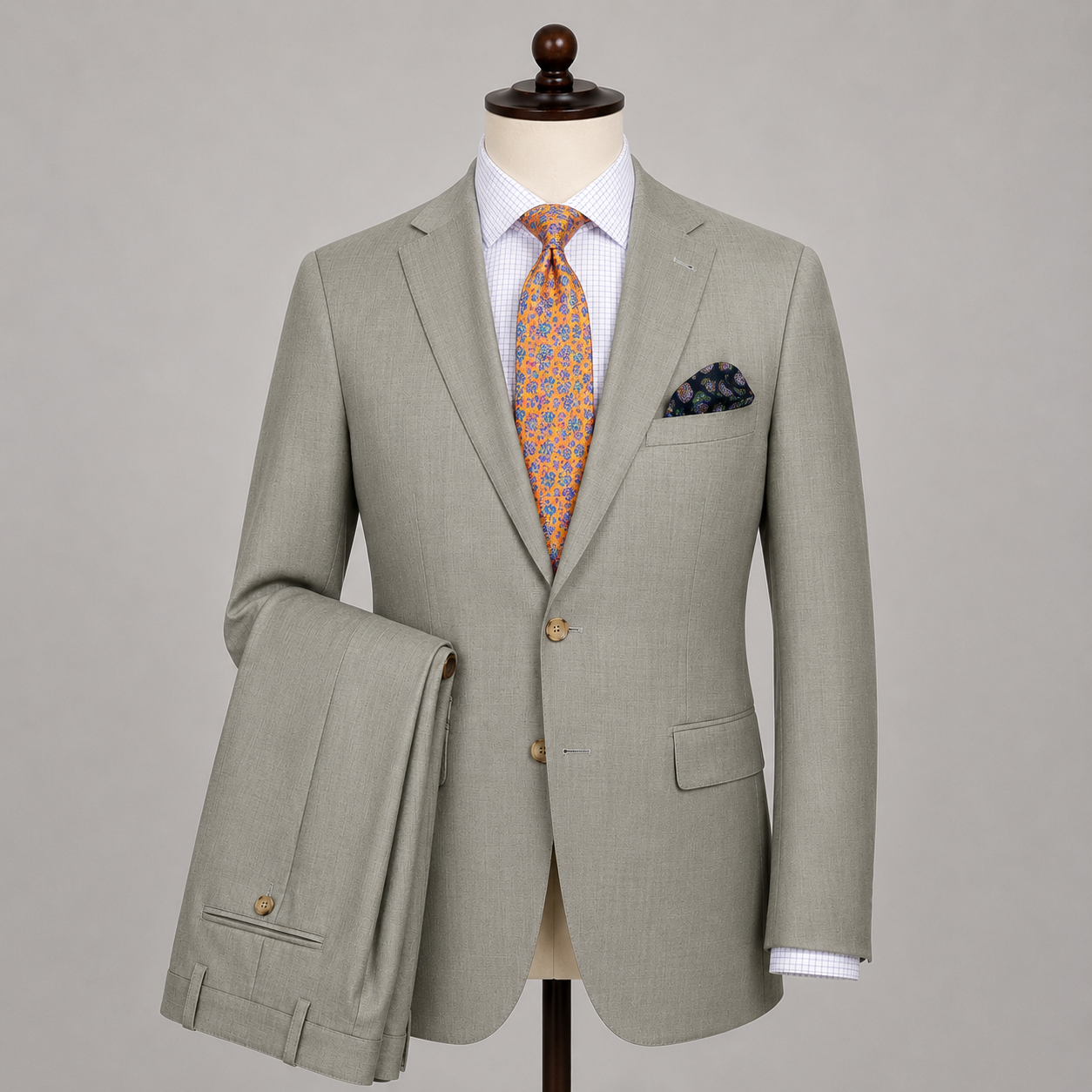 Light Sage Herringbone Suit
