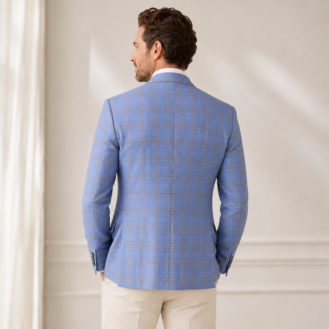 Light Blue/Brown Plaid Sport Coat