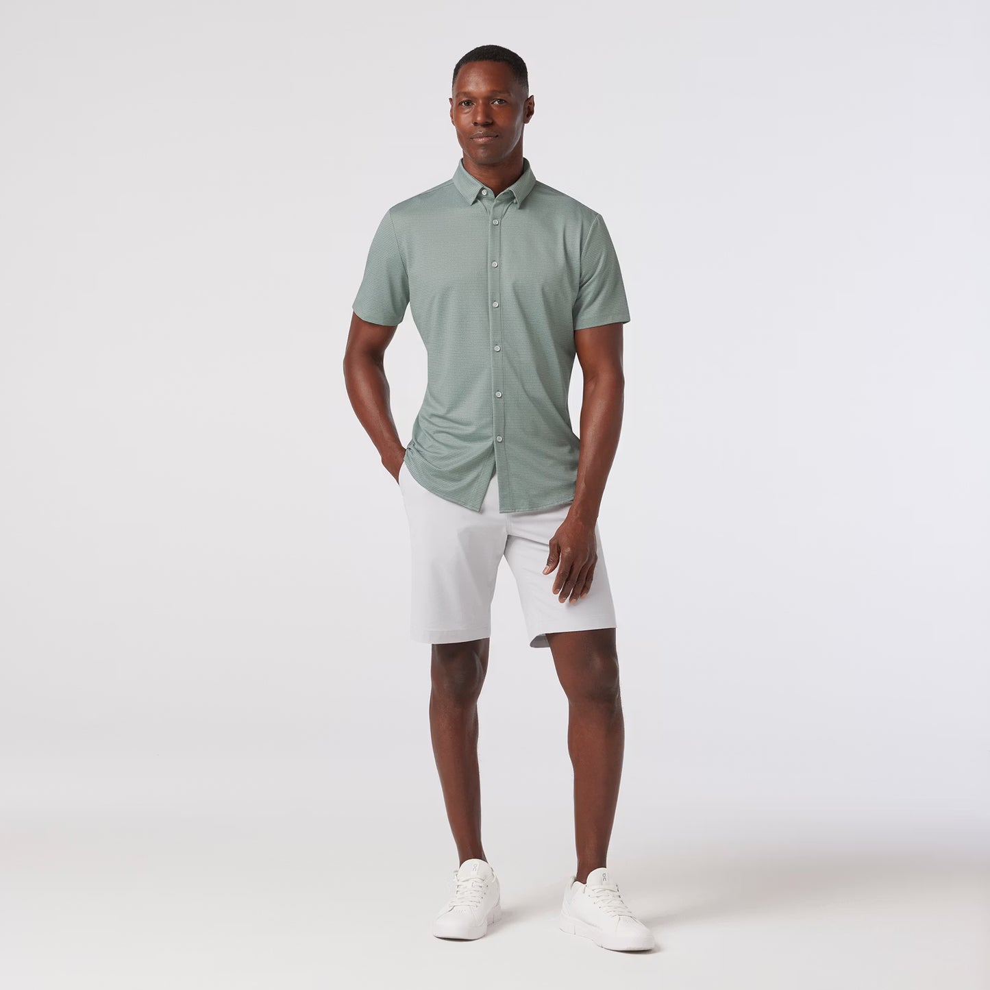 Leeward Short Sleeve - Pale Green Dot Stripe