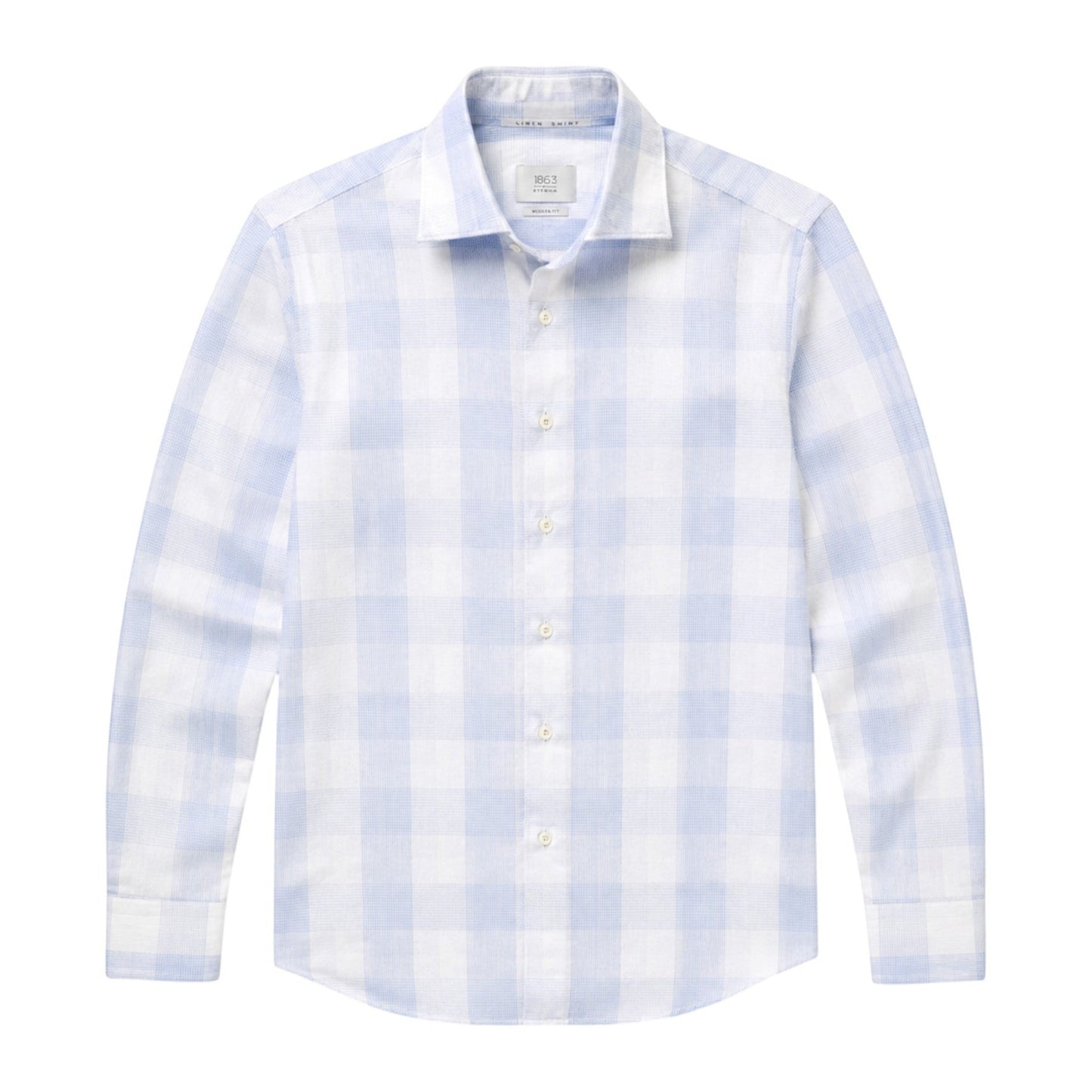 Cotton Check Kent Collar - Light Blue