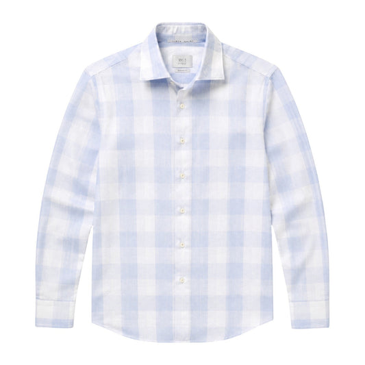 Cotton Check Kent Collar - Light Blue