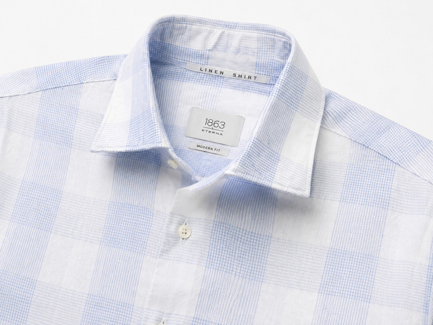 Cotton Check Kent Collar - Light Blue