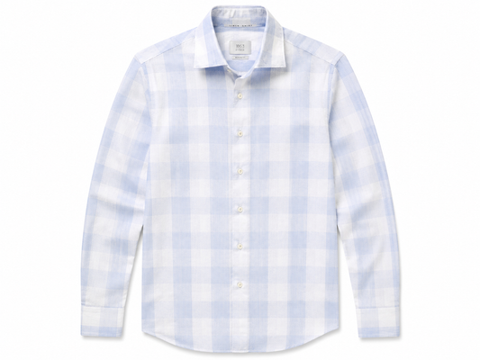 Cotton Check Kent Collar - Light Blue