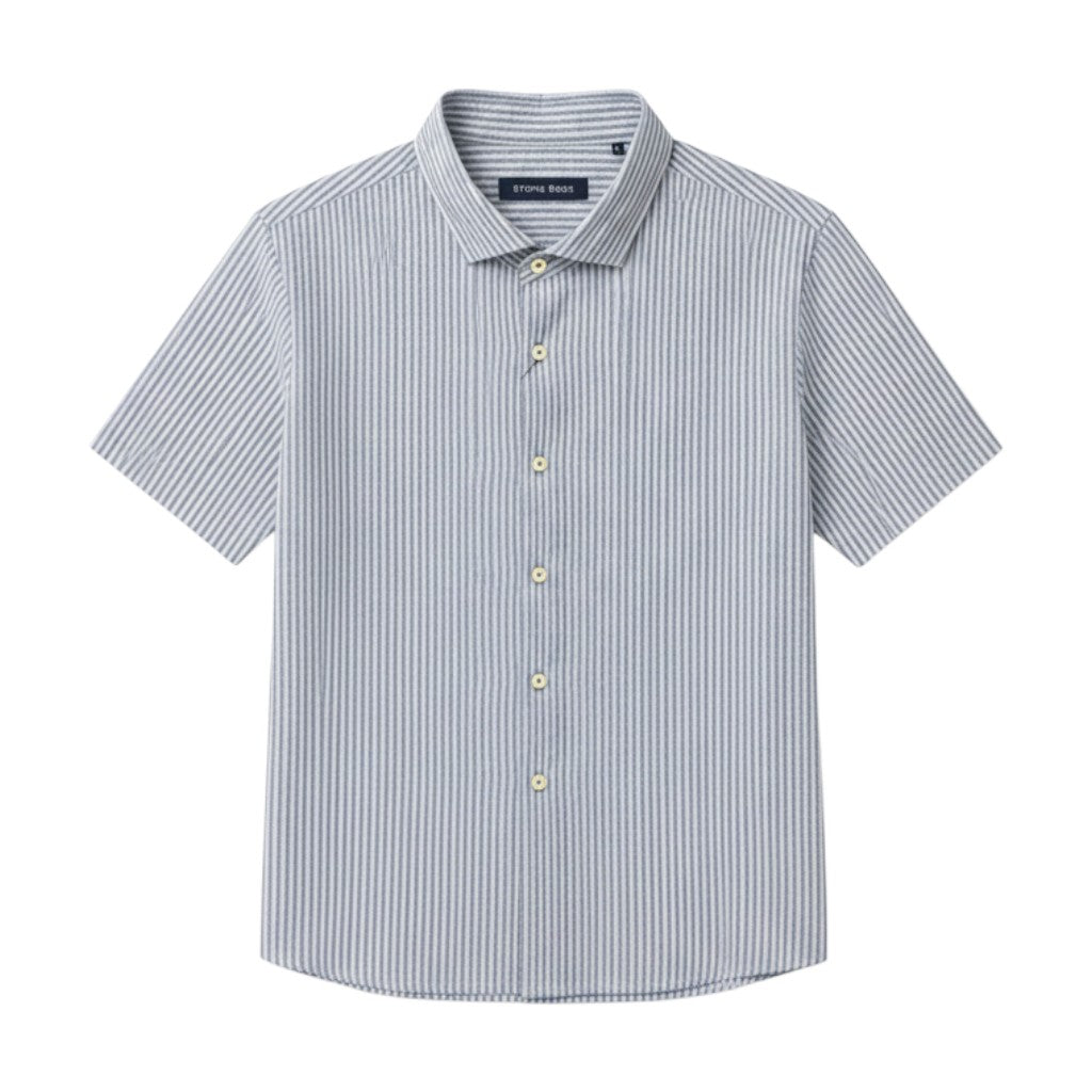 Mac & Clay Seersucker Striped SS short-sleeve button-up shirt in blue and white 100% cotton