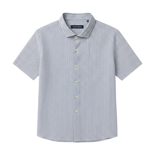 Mac & Clay Seersucker Striped SS short-sleeve button-up shirt in blue and white 100% cotton