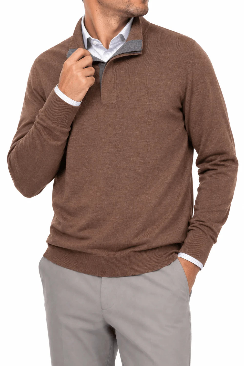 Marshall Quarter Button - Mocha Heather
