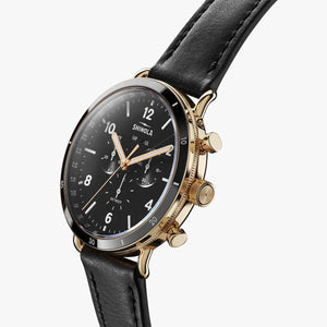 The Canfield Sport 45mm - Black Leather Strap