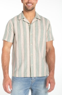 Button Up Camp Shirt - Green Stripe