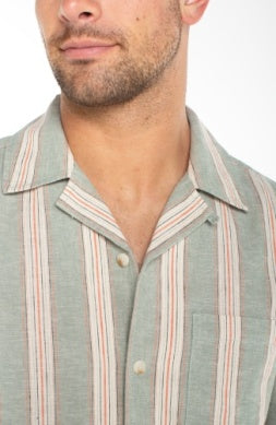Button Up Camp Shirt - Green Stripe
