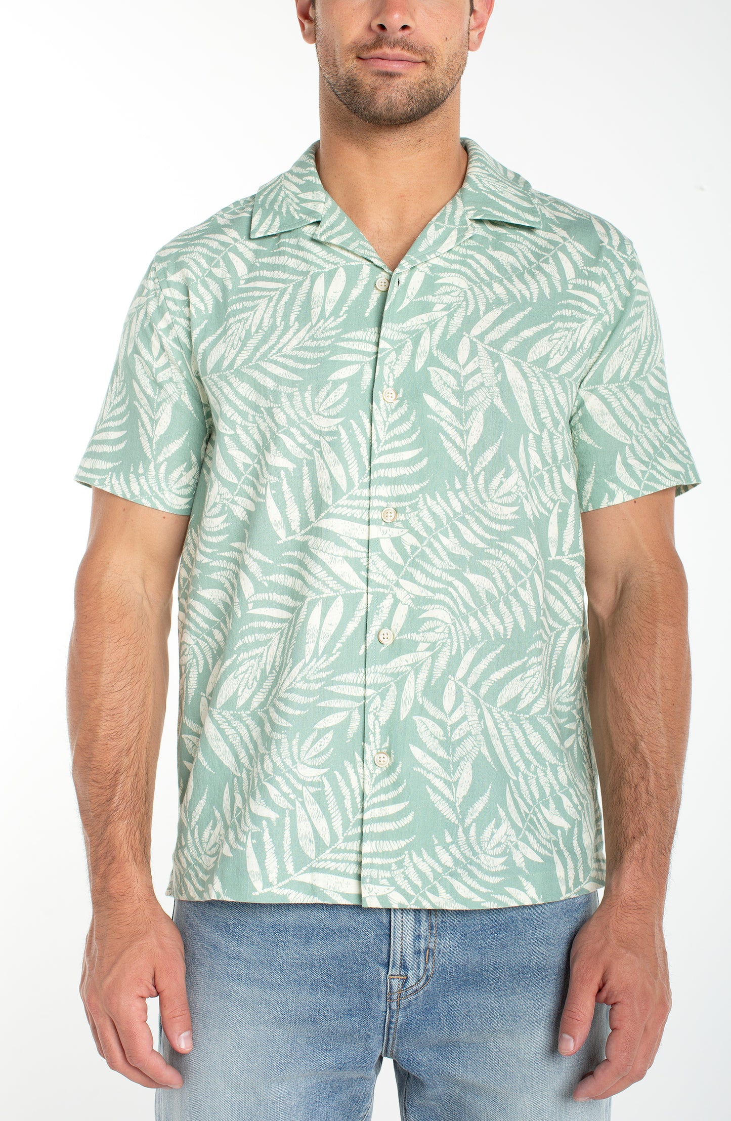 Sage Green Print Camp Collar