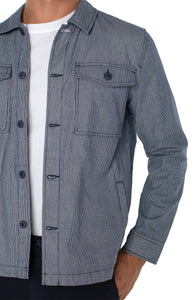 Overshirt with Flap Pockets -  Navy Ivory Stripe