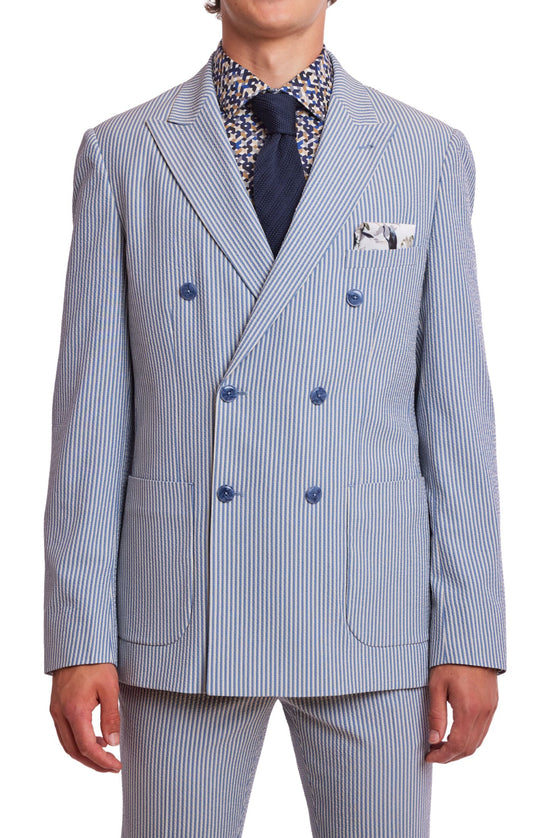 Dover Notch Jacket - Blue Gray Cream Seersucker